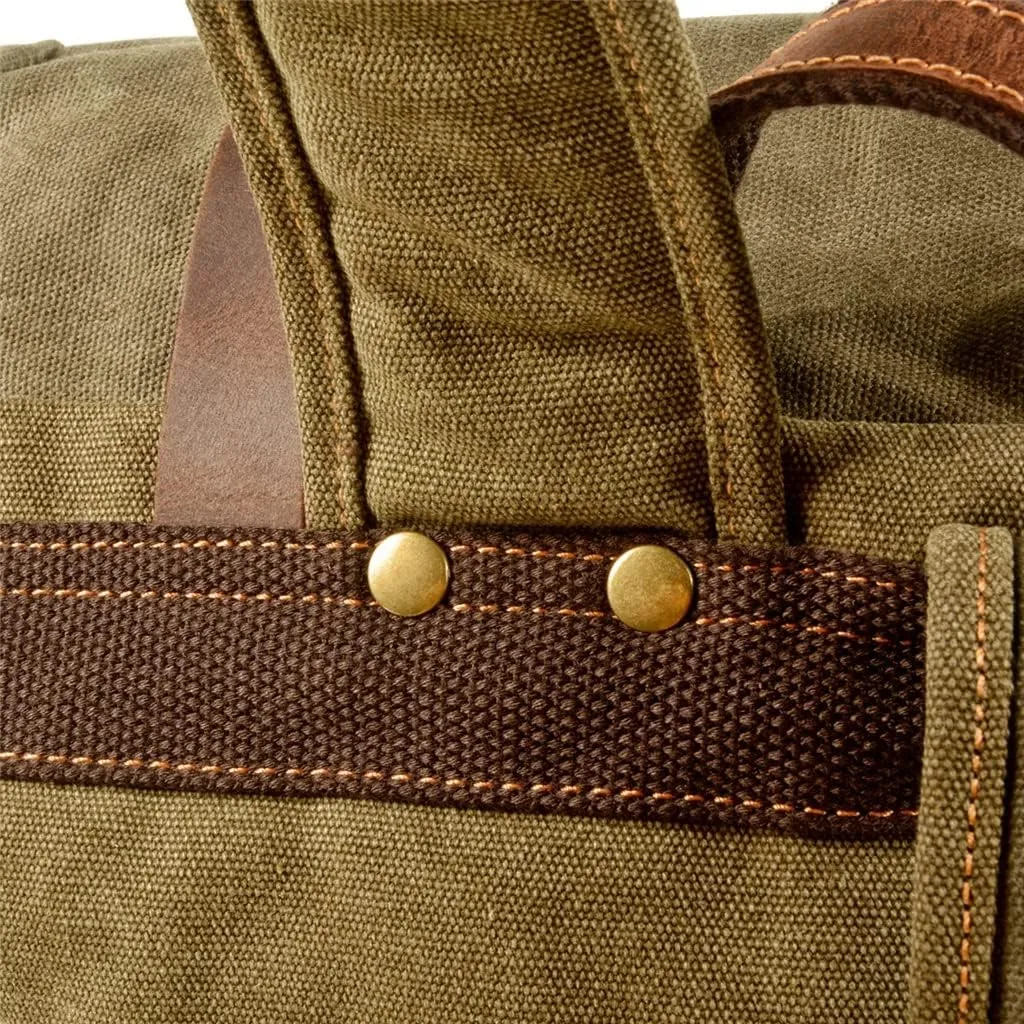 Men's American Retro Roll Top Backpack Canvas with Leather Backpack Large Capacity Outdoor Travel Hiking Bag