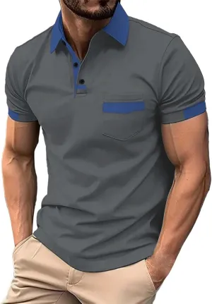 Mens and Summer Casual Short Sleeved Lapel Solid Color Short Sleeved T Shirt Tops Classic