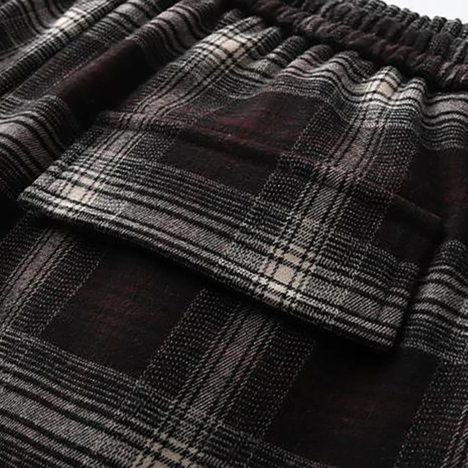 Mens Flannel Plaid Pants Sherpa Fleece Lined Drawstring Wide Leg Casual Sweatpants Winter Warm Lounge Trousers