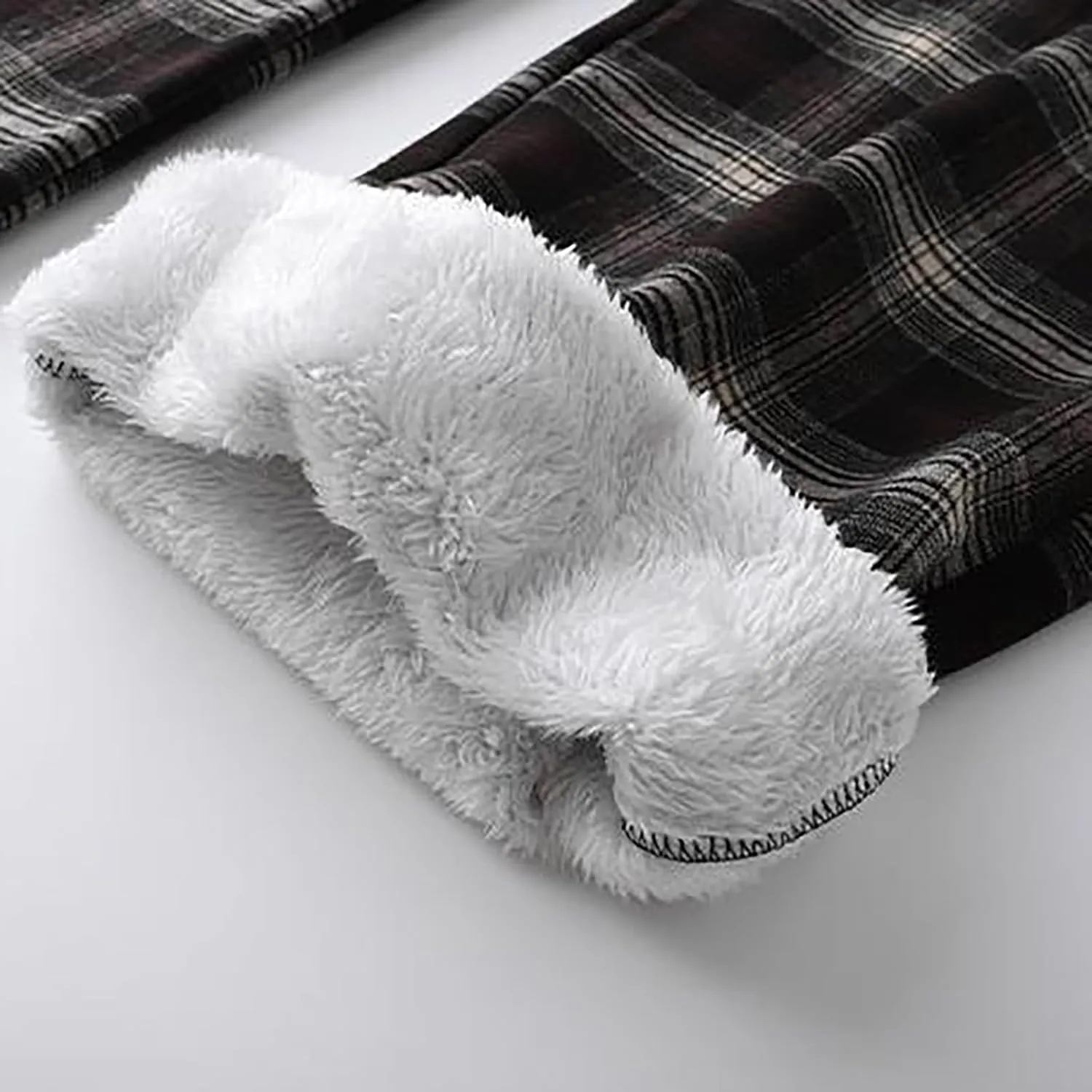 Mens Flannel Plaid Pants Sherpa Fleece Lined Drawstring Wide Leg Casual Sweatpants Winter Warm Lounge Trousers