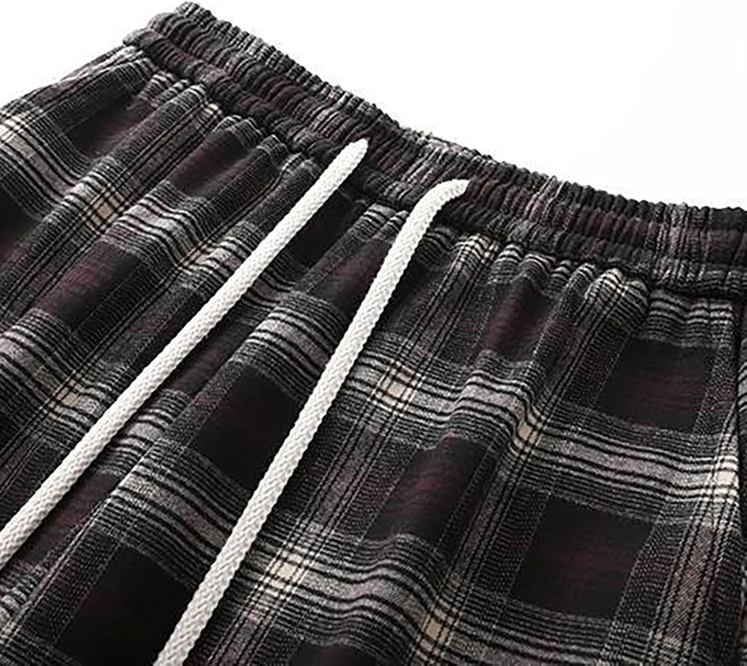 Mens Flannel Plaid Pants Sherpa Fleece Lined Drawstring Wide Leg Casual Sweatpants Winter Warm Lounge Trousers