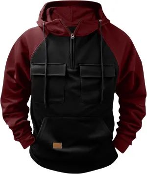 Mens Hoodies Pullover Long Sleeve Vintage Workout Hoodies Quarter Zip Military Tactical Sweatshirt Fall Pullover