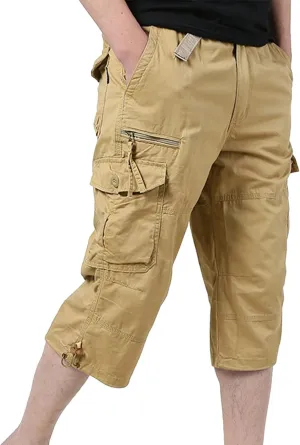 Men's Shorts Casual Cargo Shorts Zipper Large Pocket Belted Dressy Retro Belted Elasticated Business Summer Beach
