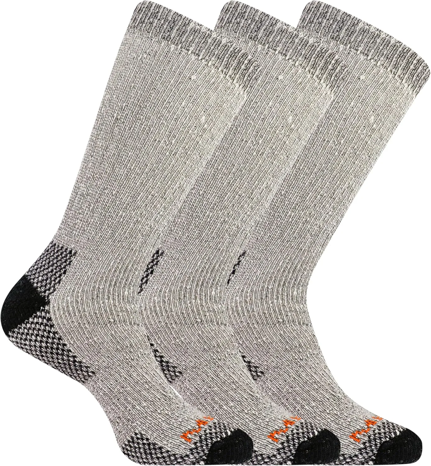 Merrell Men's and Women's Heavyweight Hiker Crew Socks 3 Pair Pack, Black, S/M