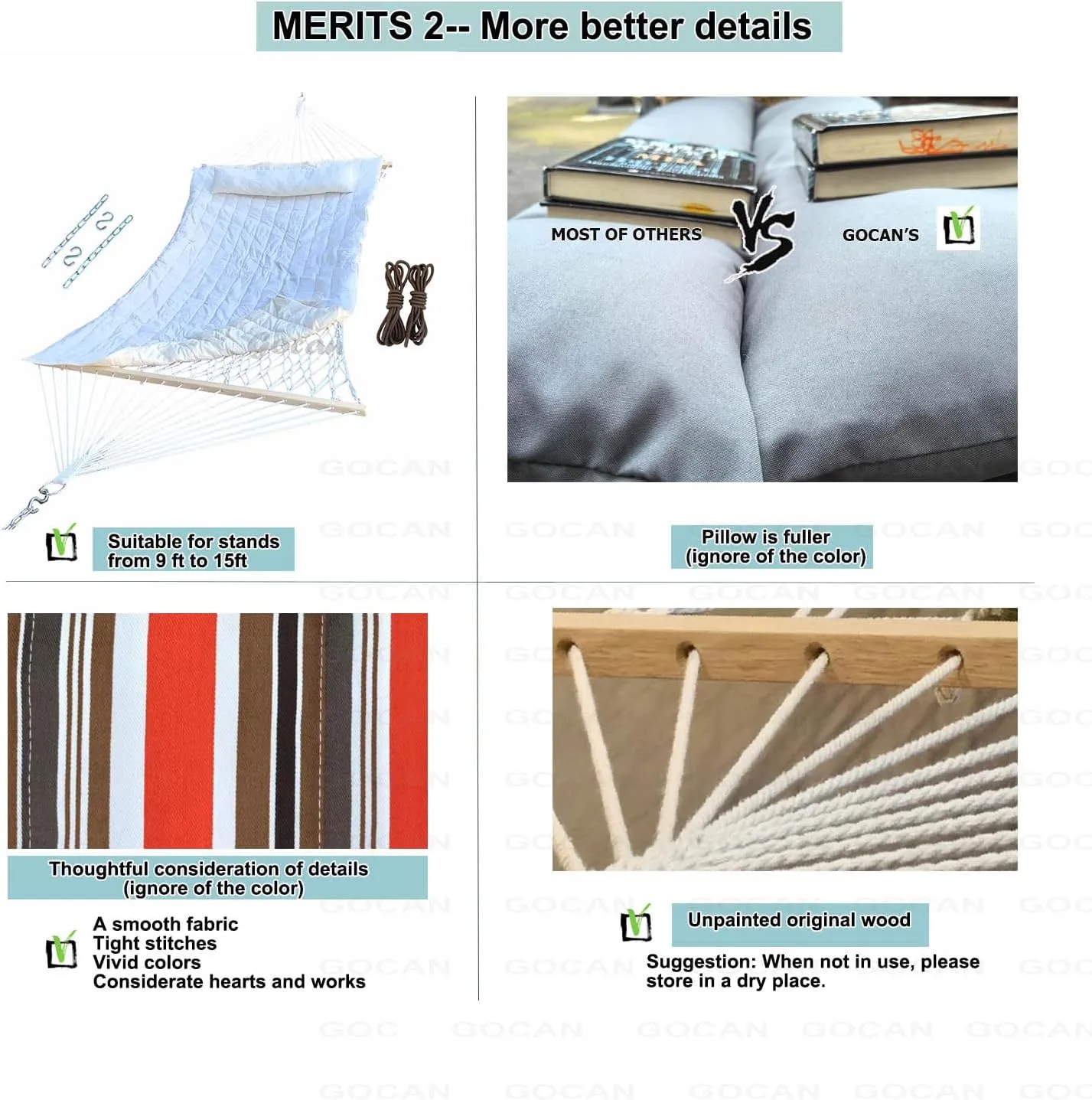 Mesh Hammock,Cotton Rope hammocks with Pad Chains Hooks Tree Straps fit Stands from 9' to 15' for Outside Indoor Patio Yard