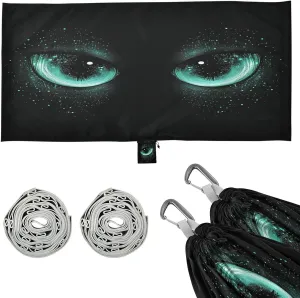 Mesmerizing Green Eyes Camping Hammock Single Portable Hammocks 330 lbs Capacity with 2 Tree Straps and Attached Carry Bag,Perfect for Outdoor,Indoor,Beach,Camping,Travel