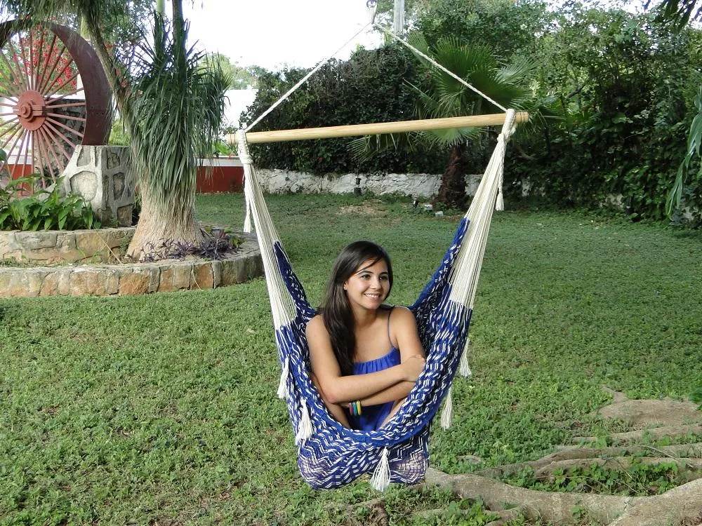 Mexican Chair Hammock - Blue and White