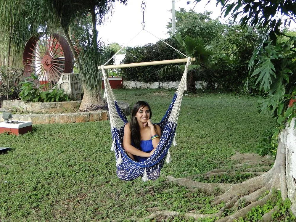Mexican Chair Hammock - Blue and White