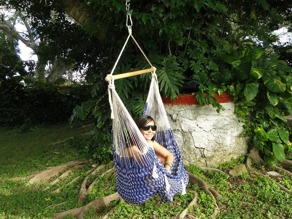 Mexican Chair Hammock - Blue and White