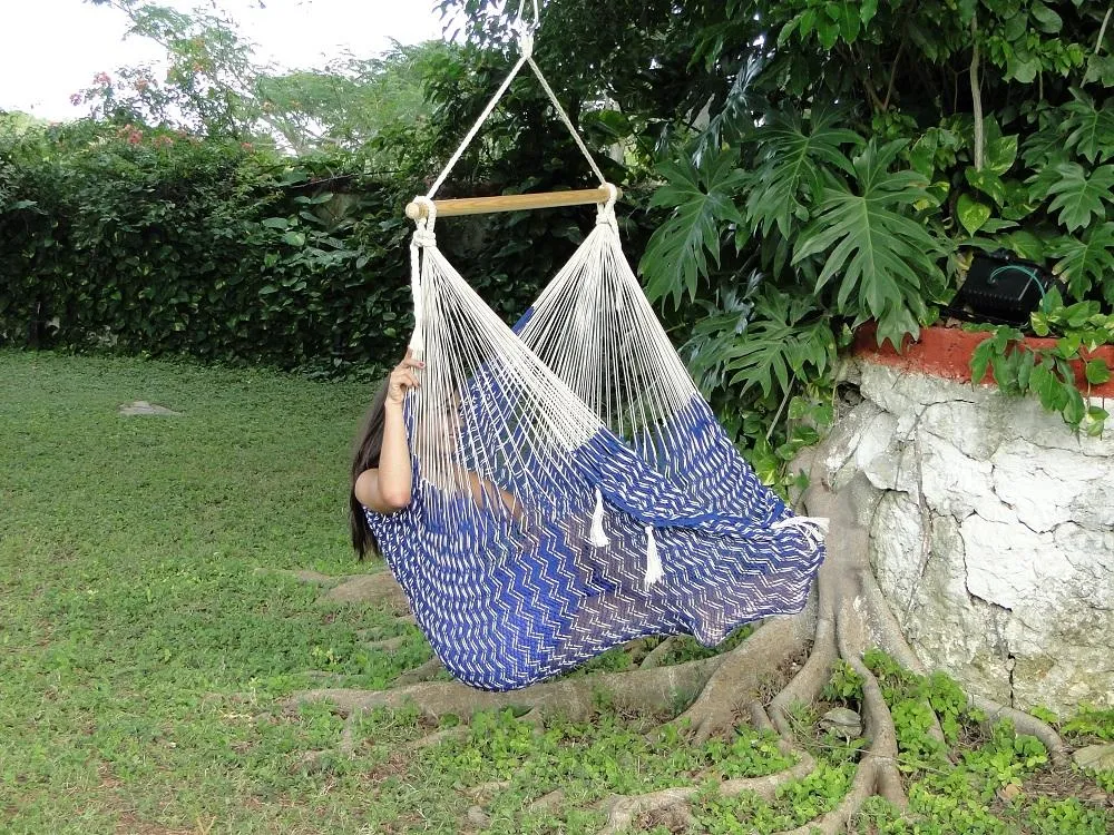 Mexican Chair Hammock - Blue and White