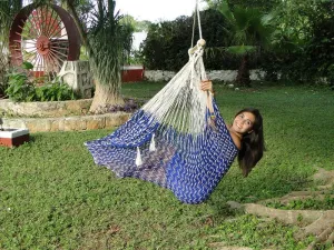 Mexican Chair Hammock - Blue and White