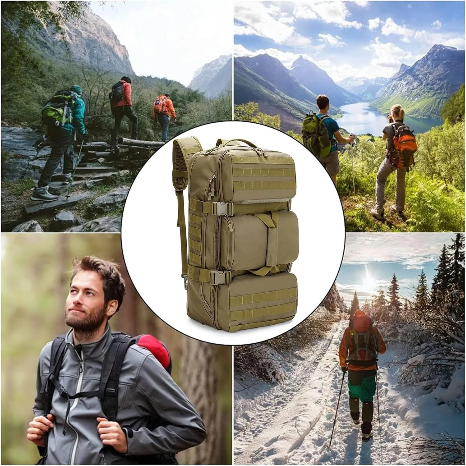 Military Tactical Backpack, 60L Extra Large Waterproof Outdoor Hiking Backpack, Men's Camping Backpack, Hiking Duffel Bag For Hunting Hiking Fishing Climbing Travel Deserts (Color : D)