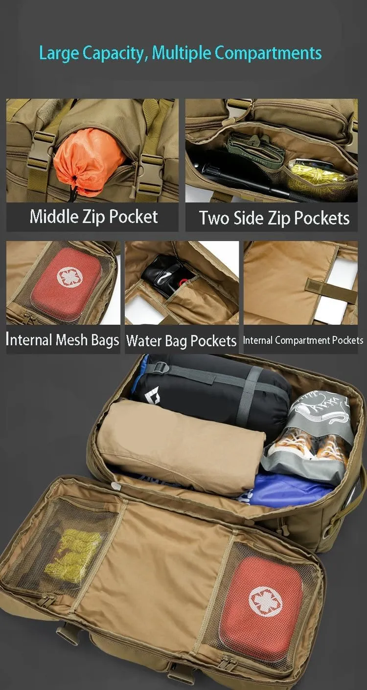 Military Tactical Backpack, 60L Extra Large Waterproof Outdoor Hiking Backpack, Men's Camping Backpack, Hiking Duffel Bag For Hunting Hiking Fishing Climbing Travel Deserts (Color : D)