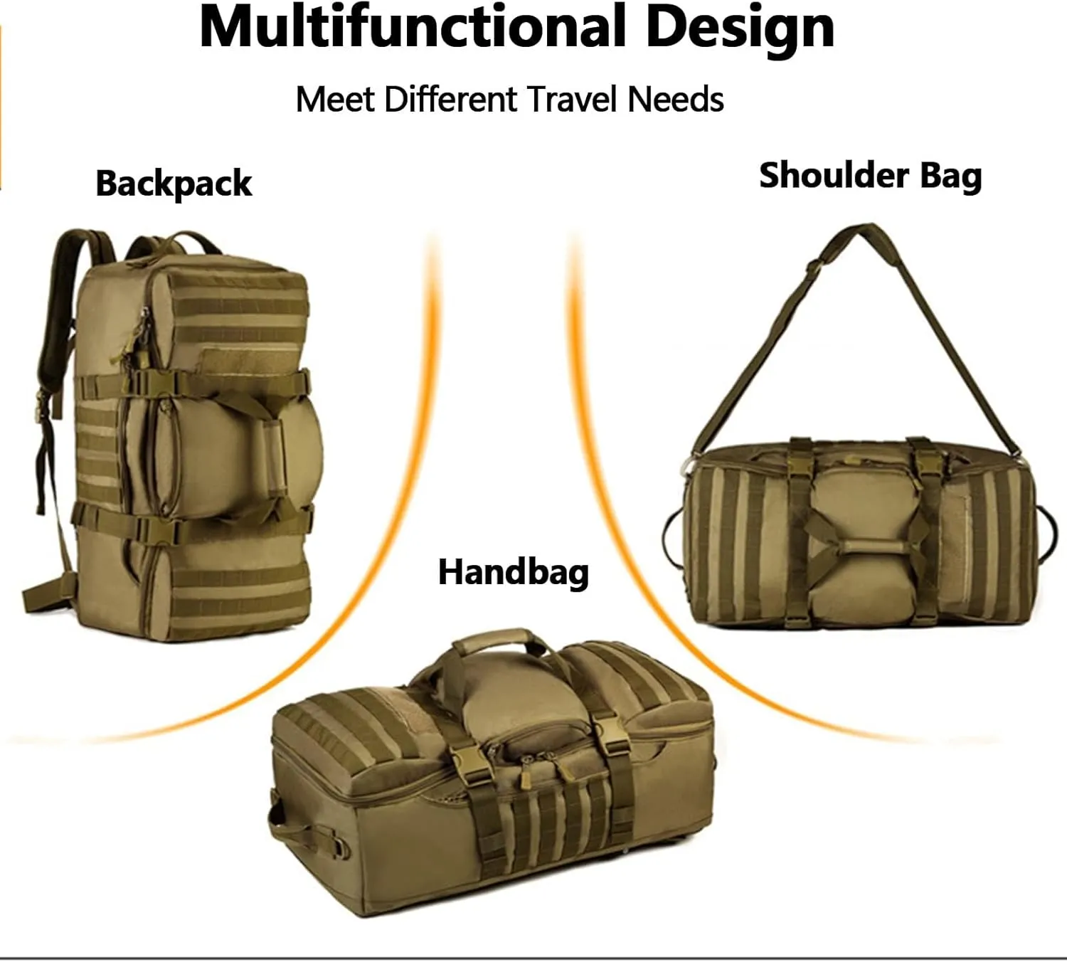 Military Tactical Backpack, 60L Extra Large Waterproof Outdoor Hiking Backpack, Men's Camping Backpack, Hiking Duffel Bag For Hunting Hiking Fishing Climbing Travel Deserts (Color : D)