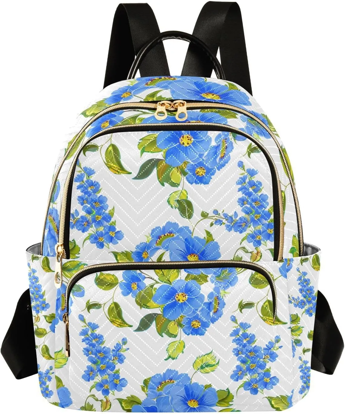 Mini Backpack for Women Blue Botanical Mini Backpack Purse Lightweight Small Daypack, 8.5L