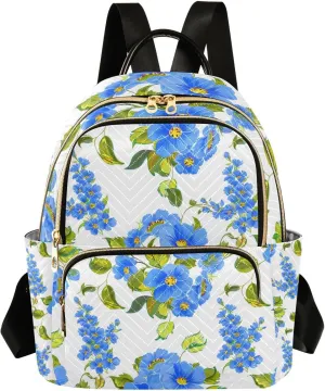 Mini Backpack for Women Blue Botanical Mini Backpack Purse Lightweight Small Daypack, 8.5L