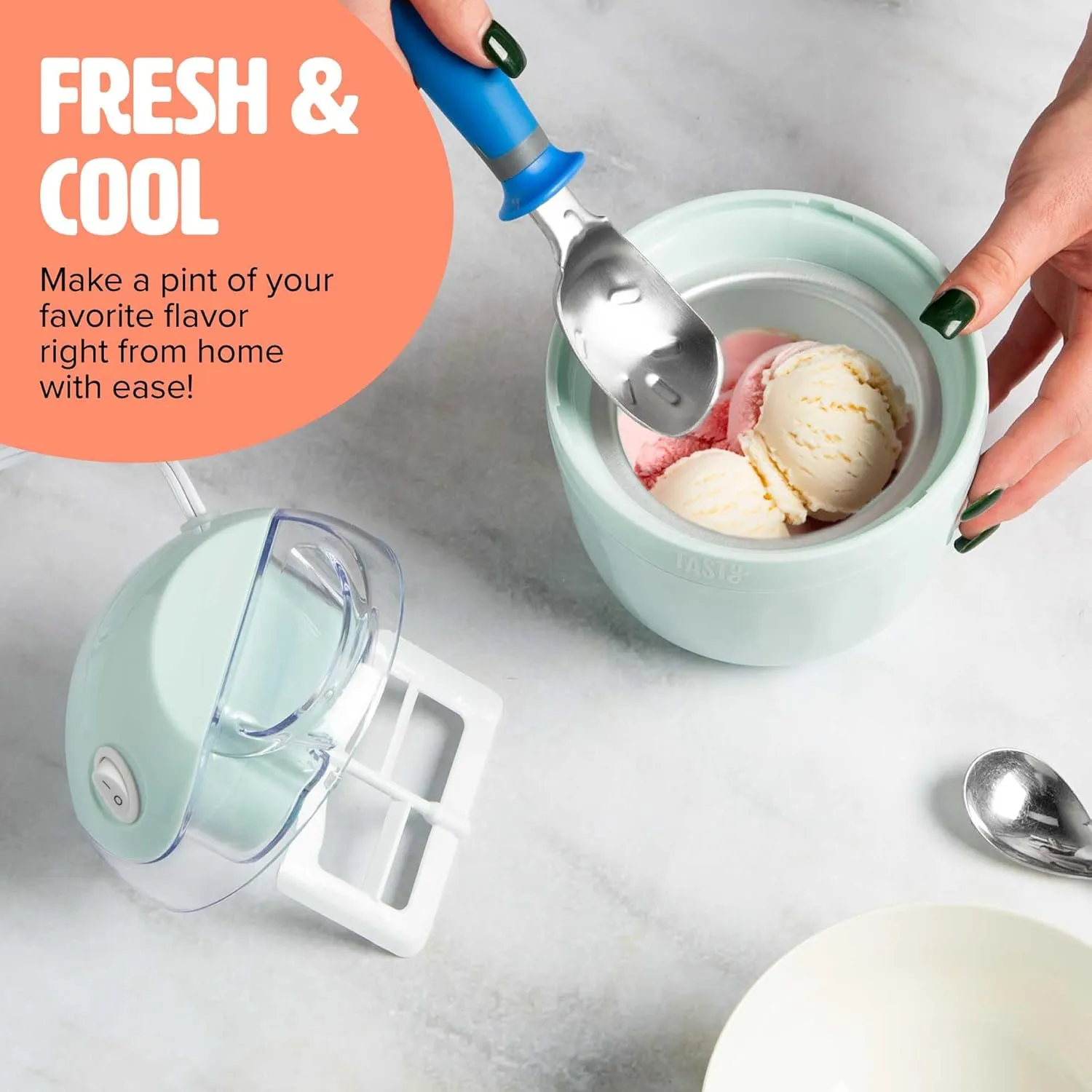 Mini Ice Cream Maker, Make Ice Cream, Sorbet, Frozen Yogurt, Gelato, Desserts, Quick Results, Single-Serve, Aqua