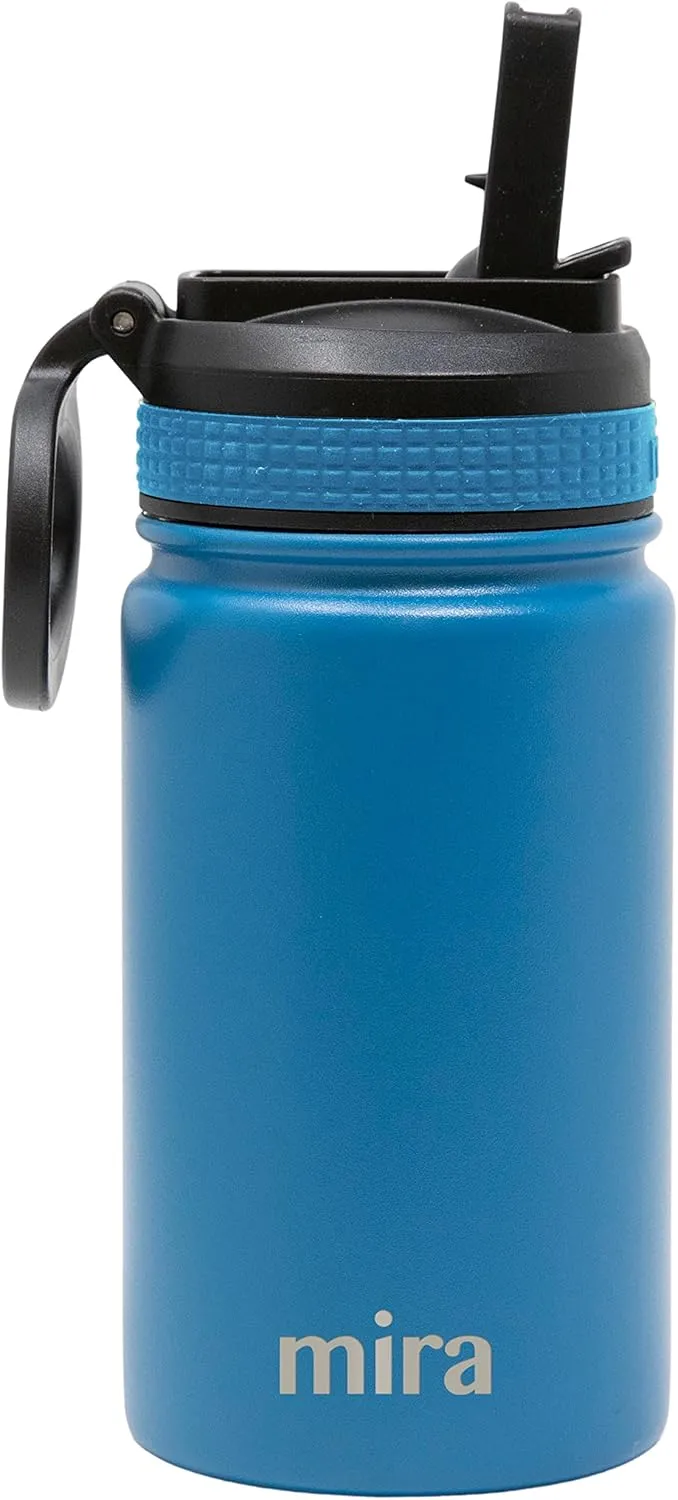 MIRA 12 oz Small Insulated Water Bottle for Cold Drinks | Leak-Proof Stainless Steel with Straw Lid for Travel, Hiking, Gym - Denim