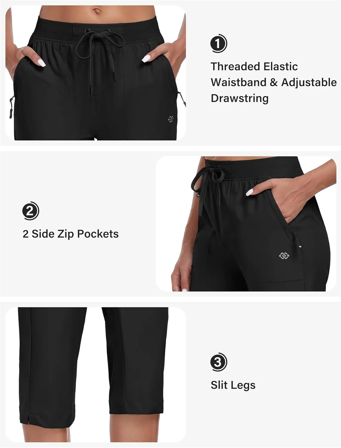 MoFiz Capri Pants for Women Lightweight Ice Cool Capris for Women Casual Summer Trip Loose Shorts with Zipper Pockets
