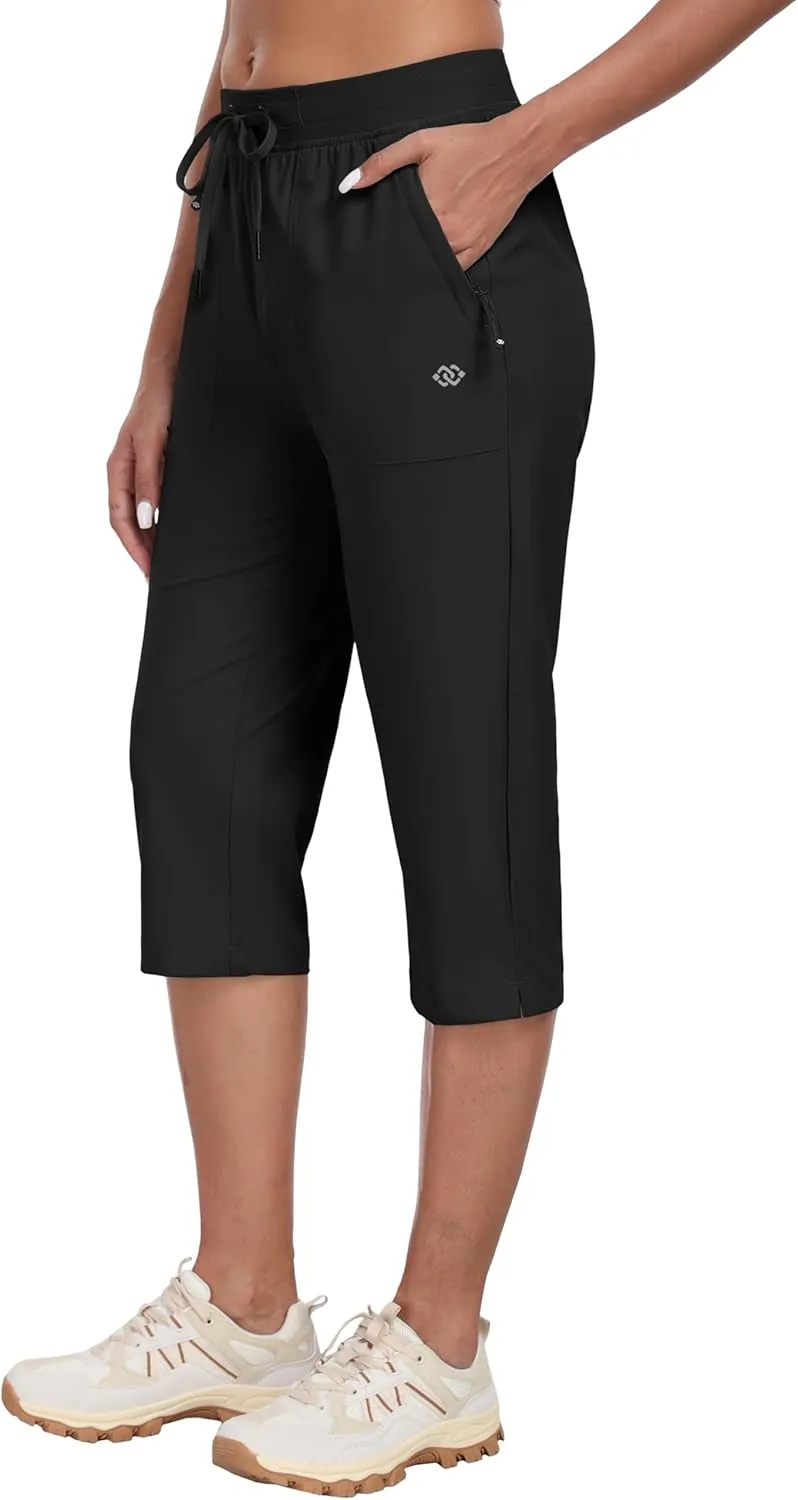 MoFiz Capri Pants for Women Lightweight Ice Cool Capris for Women Casual Summer Trip Loose Shorts with Zipper Pockets