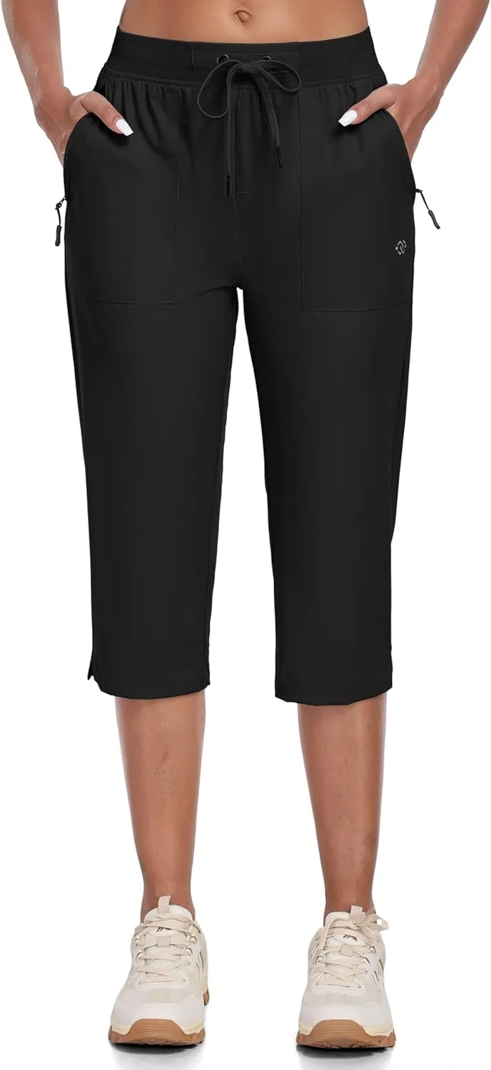 MoFiz Capri Pants for Women Lightweight Ice Cool Capris for Women Casual Summer Trip Loose Shorts with Zipper Pockets