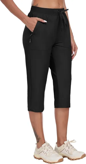 MoFiz Capri Pants for Women Lightweight Ice Cool Capris for Women Casual Summer Trip Loose Shorts with Zipper Pockets
