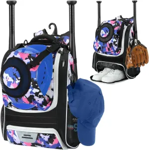 MoKo Baseball Bag, Softball Bag with External Helmet Holder & Fence Hook for T-Ball Bat Softball Equipment, Lightweight & Breathable Baseball Backpack with Shoe Compartment for Youth & Adult, Black