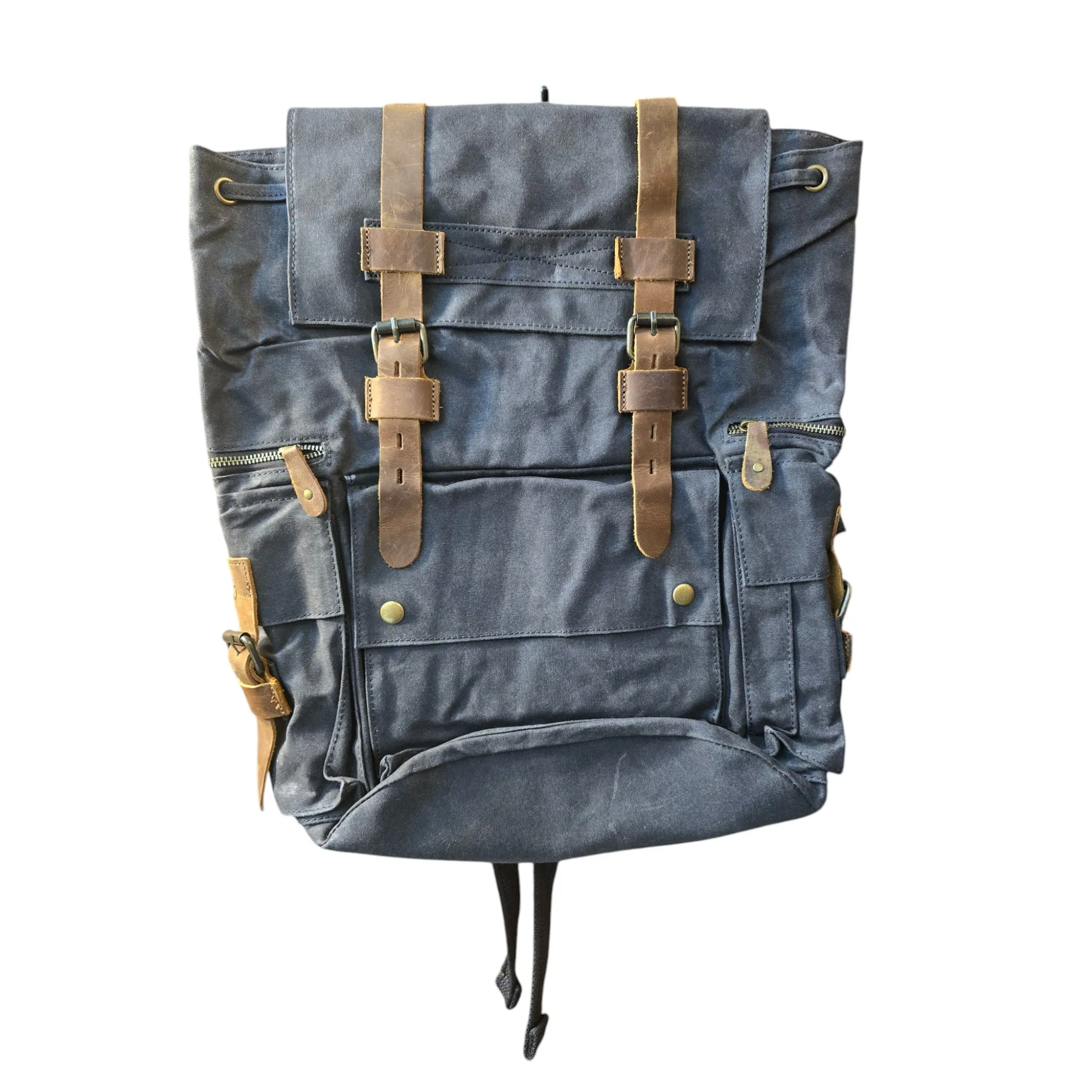 Montana Twist Vintage Waterproof Wax Canvas Outdoor Travel Backpack - Gray