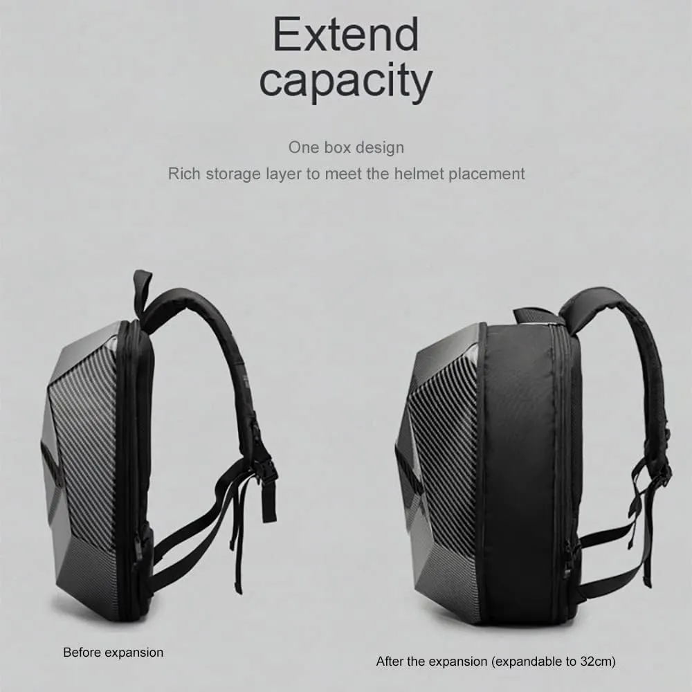 Motorcycle Backpack for Men Waterproof Carbon Fiber Motorbike Helmet Backpack Expandable Rear Seat Bag Moto Travel Luggage (carbon black)