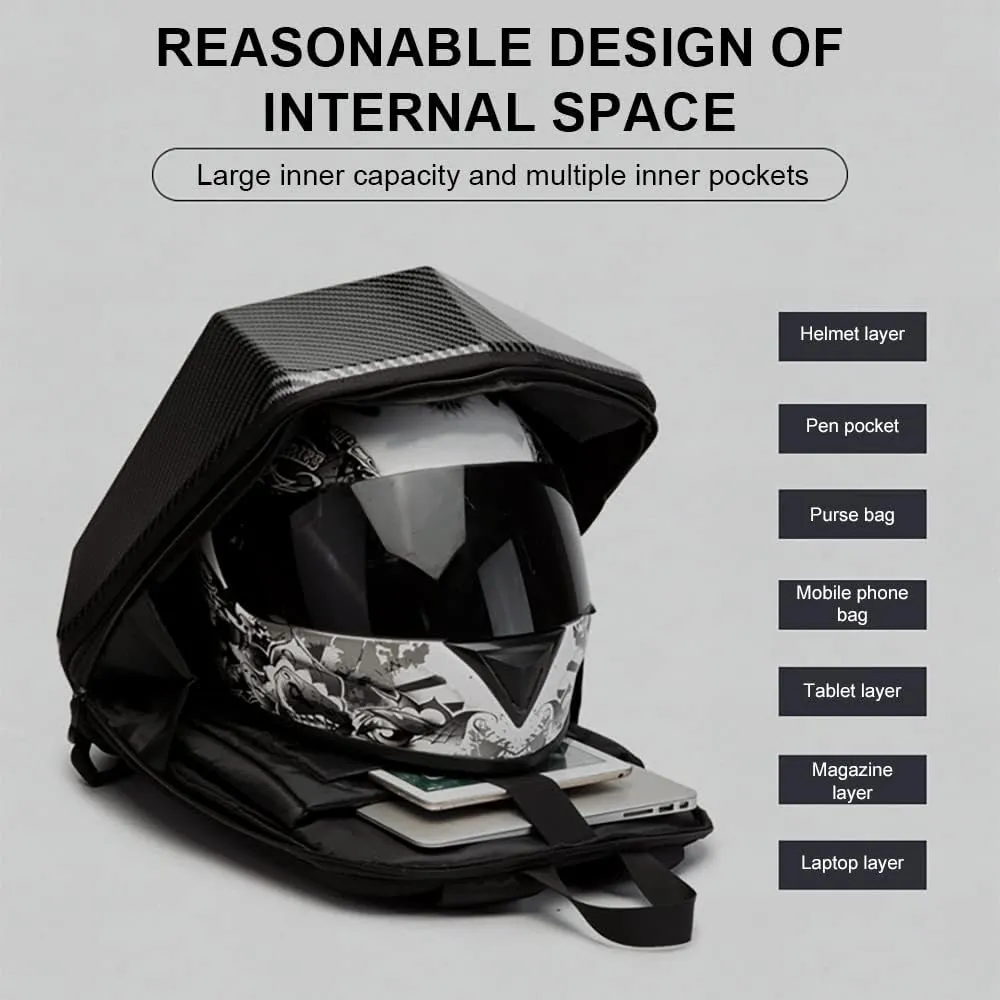 Motorcycle Backpack for Men Waterproof Carbon Fiber Motorbike Helmet Backpack Expandable Rear Seat Bag Moto Travel Luggage (carbon black)