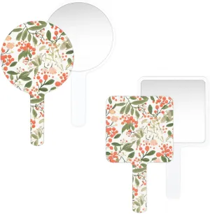 Multi Purpose Hand Mirror Bright Cute Pinks Flower with Distortion Free Reflection, 6.7 x 3.95 in, Small Cute Orbicular Hand Mirror Bright Floral Modern