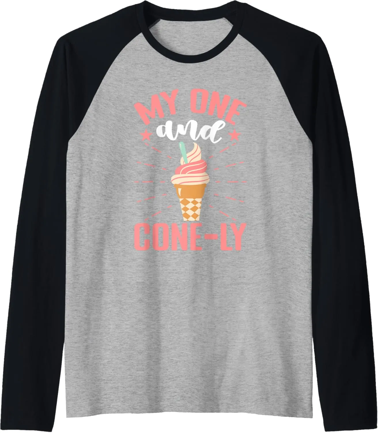 My One And Cone-ly Ice Cream Cone Raglan Baseball Tee