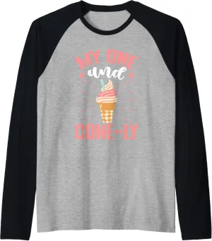 My One And Cone-ly Ice Cream Cone Raglan Baseball Tee