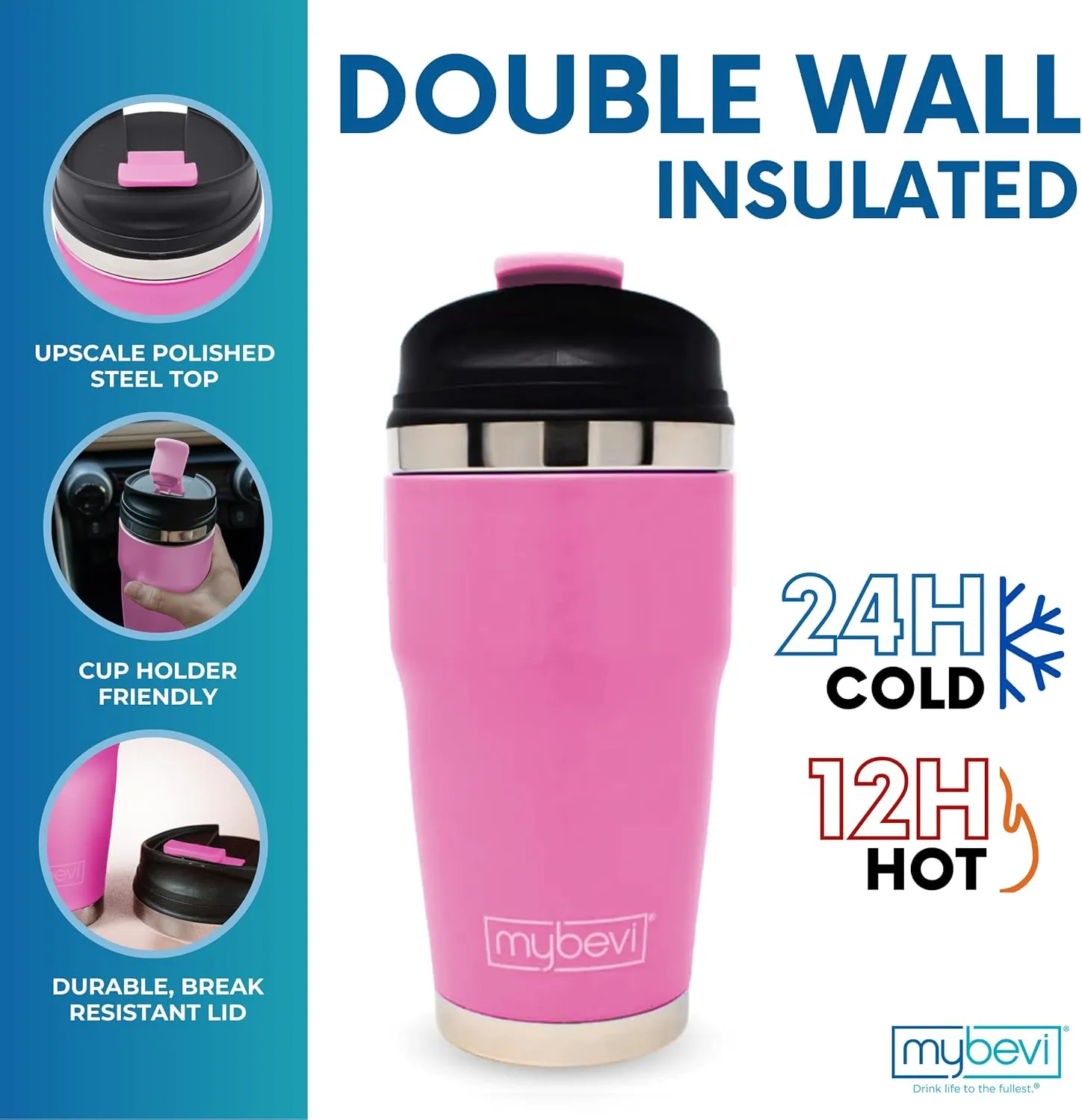 MyBevi Retro Wave Stainless Steel Premium Grade Insulated Travel Tumbler (12 oz Pink, 12 oz)