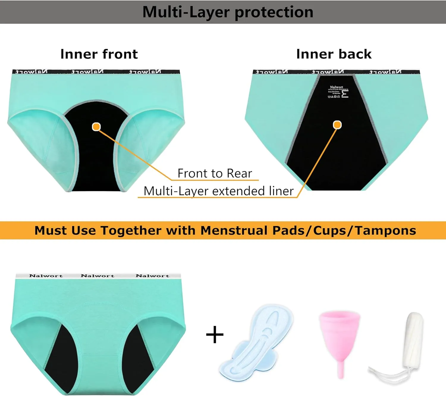 Nalwort Teen Girls Period Underwear Menstrual Period Panties Leak-Proof Cotton Protective Briefs Pack of 6