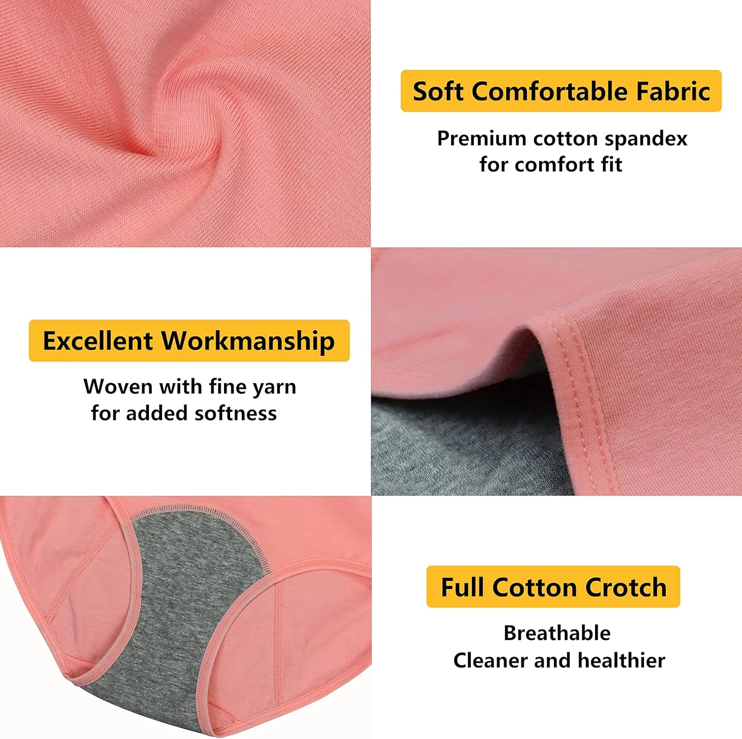 Nalwort Teen Girls Period Underwear Menstrual Period Panties Leak-Proof Cotton Protective Briefs Pack of 6