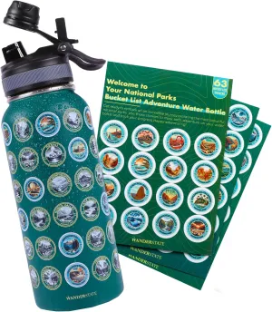 National Parks Water Bottle: Your Ultimate Hydration & Bucket List Kit! (Features 2 Lids, Adventure-Ready Straw, Leakproof Stainless Steel, 63 Premium Waterproof Stickers!) 32oz (Green)