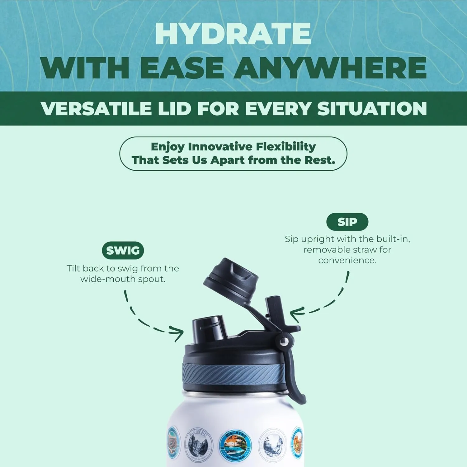National Parks Water Bottle: Your Ultimate Hydration & Bucket List Kit! (Features 2 Lids, Adventure-Ready Straw, Leakproof Stainless Steel, 63 Premium Waterproof Stickers!) 32oz (White)