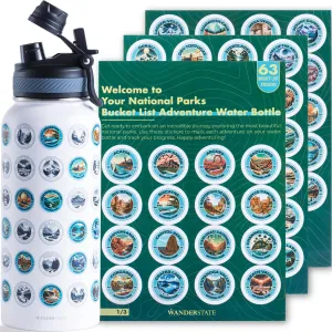 National Parks Water Bottle: Your Ultimate Hydration & Bucket List Kit! (Features 2 Lids, Adventure-Ready Straw, Leakproof Stainless Steel, 63 Premium Waterproof Stickers!) 32oz (White)