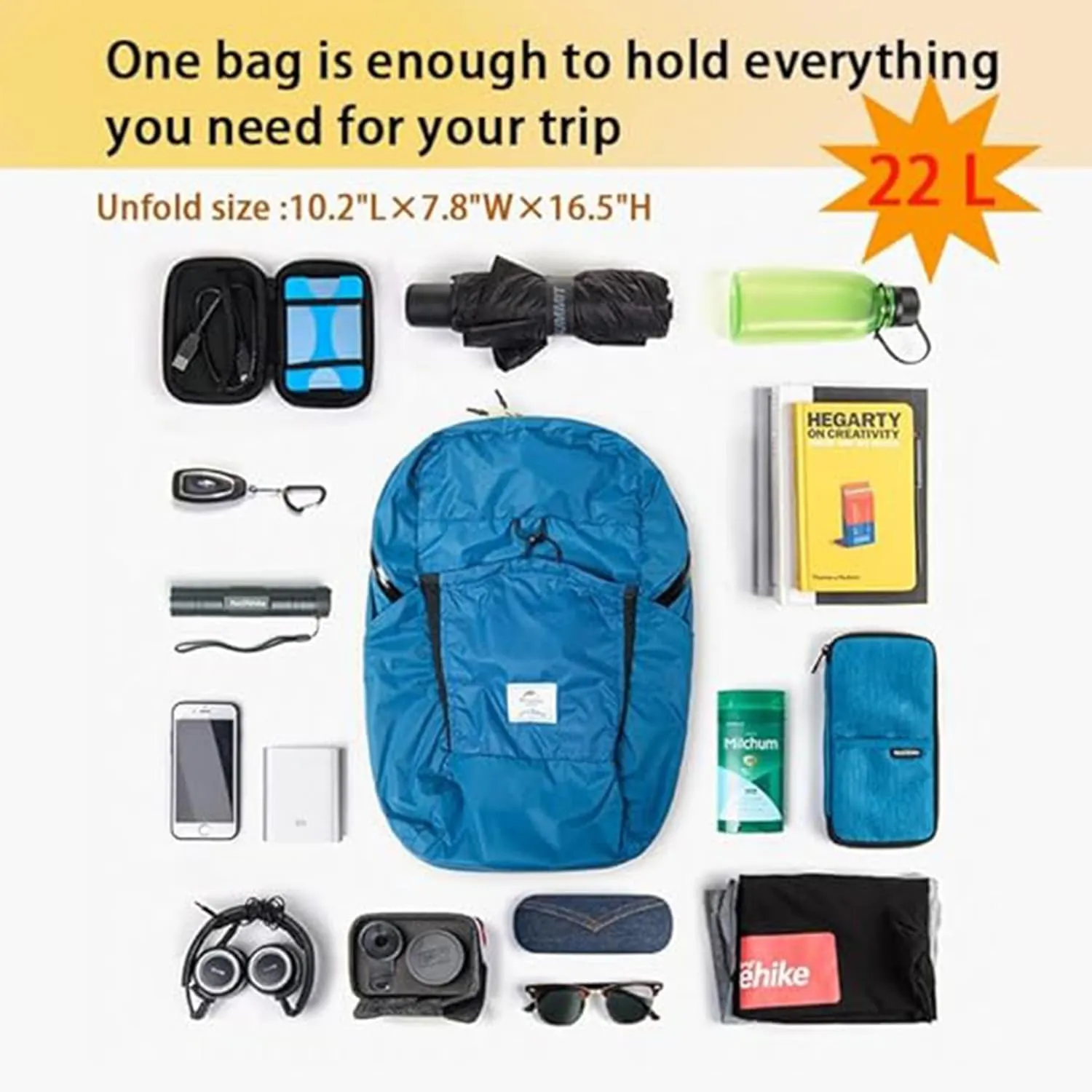 Naturehike 22L Ultralight Lightweight Hiking Daypacks,0.37LB, Waterproof Backpack,Foldable Backpack for Travel Hiking (blue)