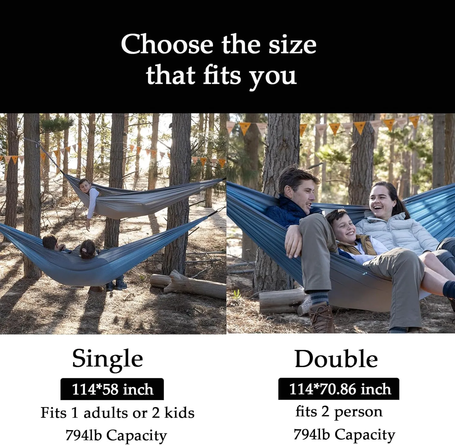 Naturehike Camping Hammock, Single & Double Hammock 794 Lb Capacity 1 & 2 Person Hammock Portable Tree Hammock for Outside Travel Hiking Camping Accessories (Blue, Double(114 * 70.86 inch))