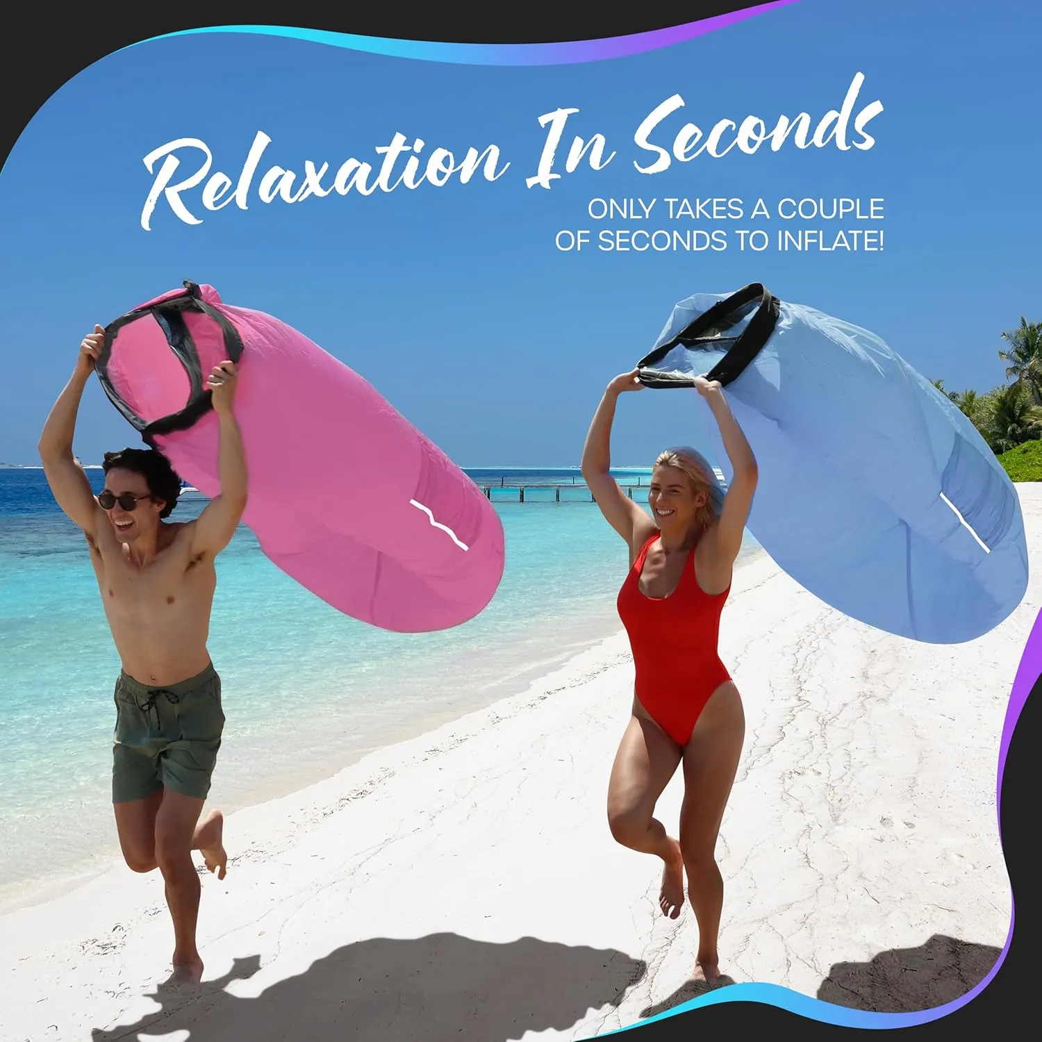 Nevlers Periwinkle Blue & Bubblegum Pink Air Chair Inflatable Lounger 2 Pk| 210T Polyester Blow Up Couch | 450 Lbs Capacity Travel Beach Chair, Portable Hammock & Outdoor Inflatable Couch for Camping
