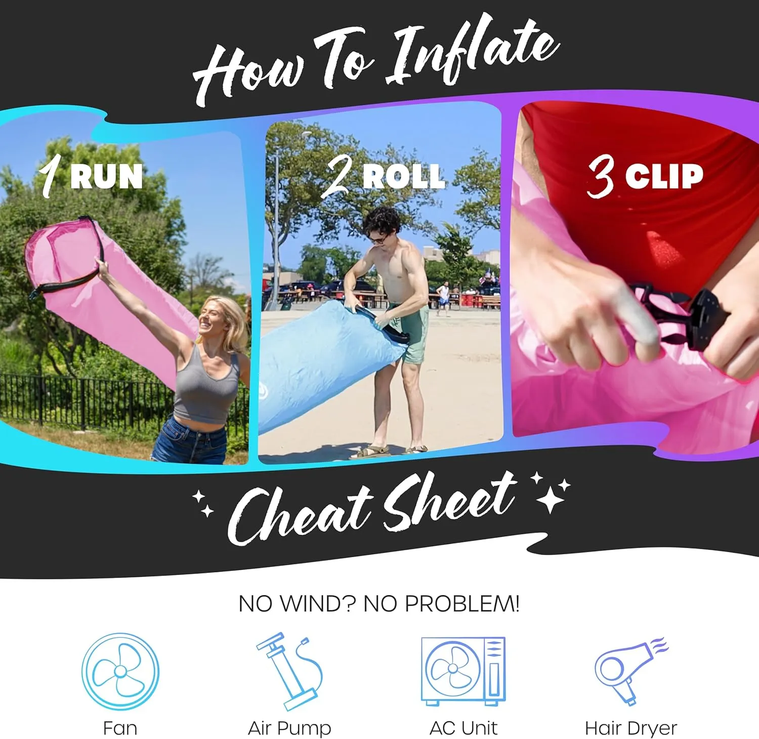 Nevlers Periwinkle Blue & Bubblegum Pink Air Chair Inflatable Lounger 2 Pk| 210T Polyester Blow Up Couch | 450 Lbs Capacity Travel Beach Chair, Portable Hammock & Outdoor Inflatable Couch for Camping