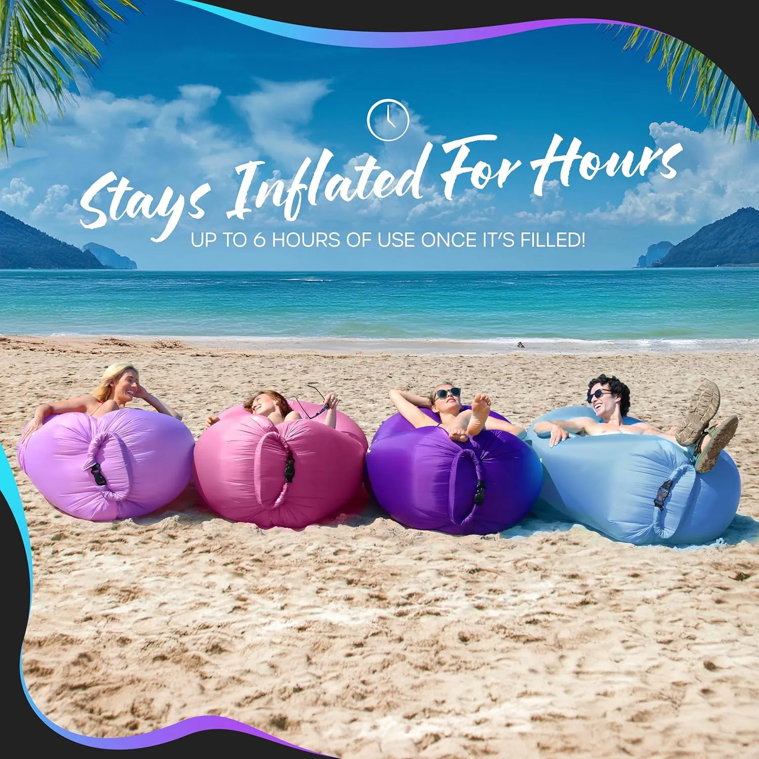 Nevlers Periwinkle Blue & Bubblegum Pink Air Chair Inflatable Lounger 2 Pk| 210T Polyester Blow Up Couch | 450 Lbs Capacity Travel Beach Chair, Portable Hammock & Outdoor Inflatable Couch for Camping