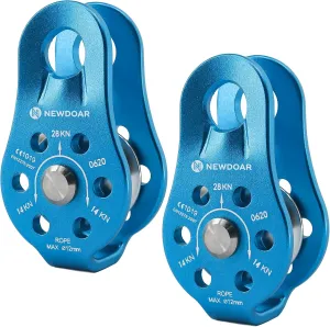 NewDoar Fixed Plate Micro Pulley,28KN CE Certified General Purpose Small Aluminum Rope Pulleys for Climbing/Aloft Work/Rappelling/Rescue Etc