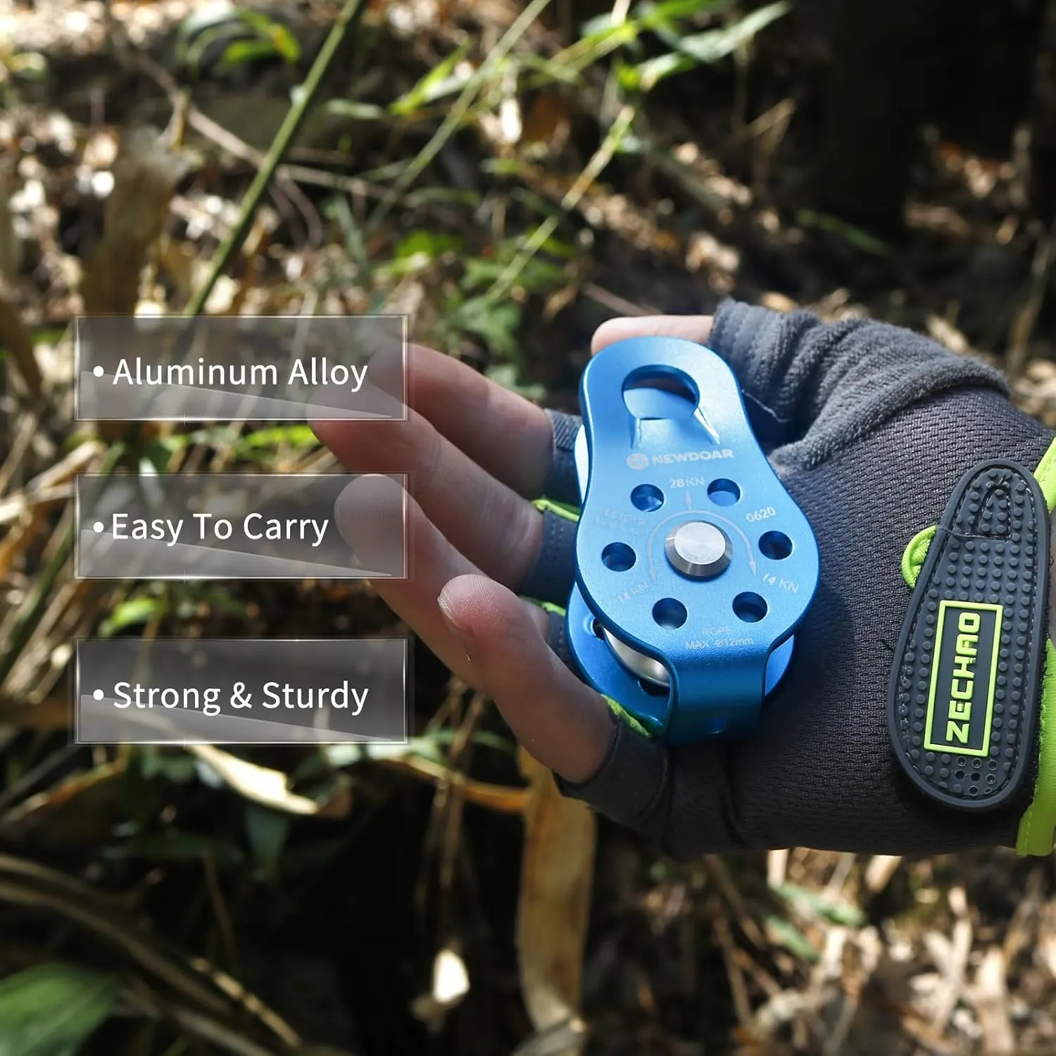 NewDoar Fixed Plate Micro Pulley,28KN CE Certified General Purpose Small Aluminum Rope Pulleys for Climbing/Aloft Work/Rappelling/Rescue Etc