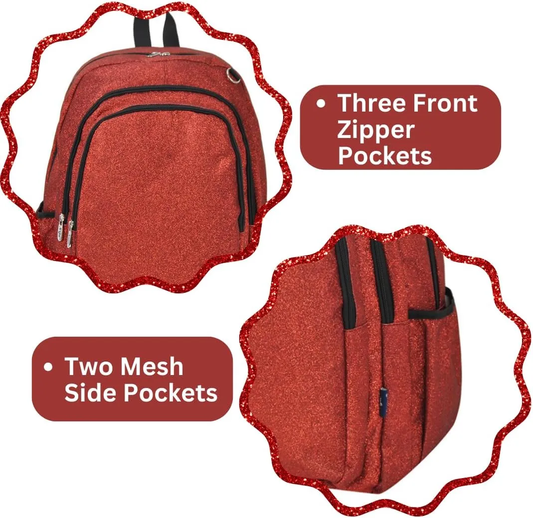 NGIL Glitter Performance Large Canvas Sports Backpack, Dance Backpack, Gymnastics, Cheerleader Essential Backpacks (Glitter-Red)