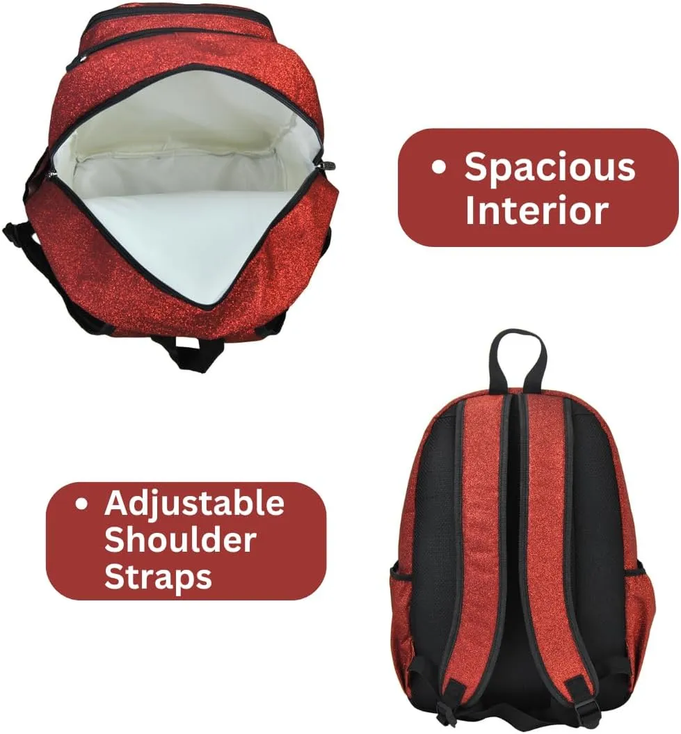 NGIL Glitter Performance Large Canvas Sports Backpack, Dance Backpack, Gymnastics, Cheerleader Essential Backpacks (Glitter-Red)