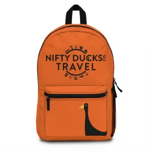 Nifty Ducks Travel Logo Backpack - Travel Bag with Black Duck Design - Orange