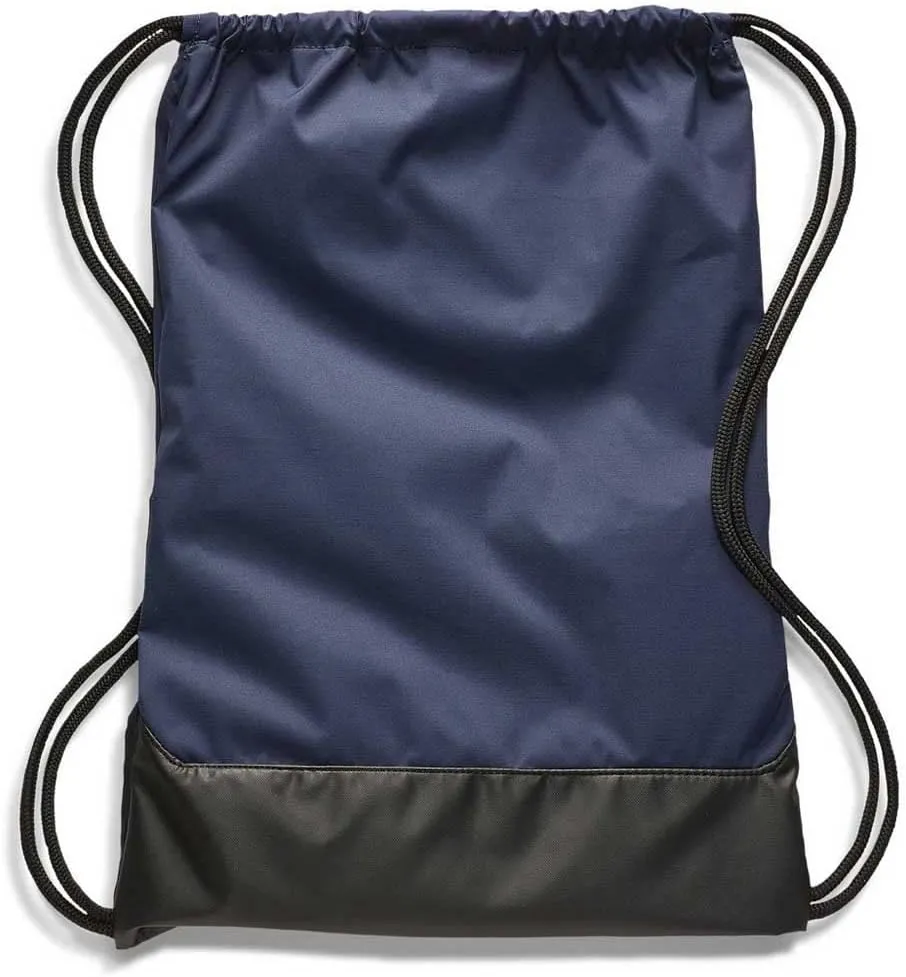 Nike Brasilia Training Gymsack, Drawstring Backpack with Zipper Pocket and Reinforced Bottom, Midnight Navy/Black/White